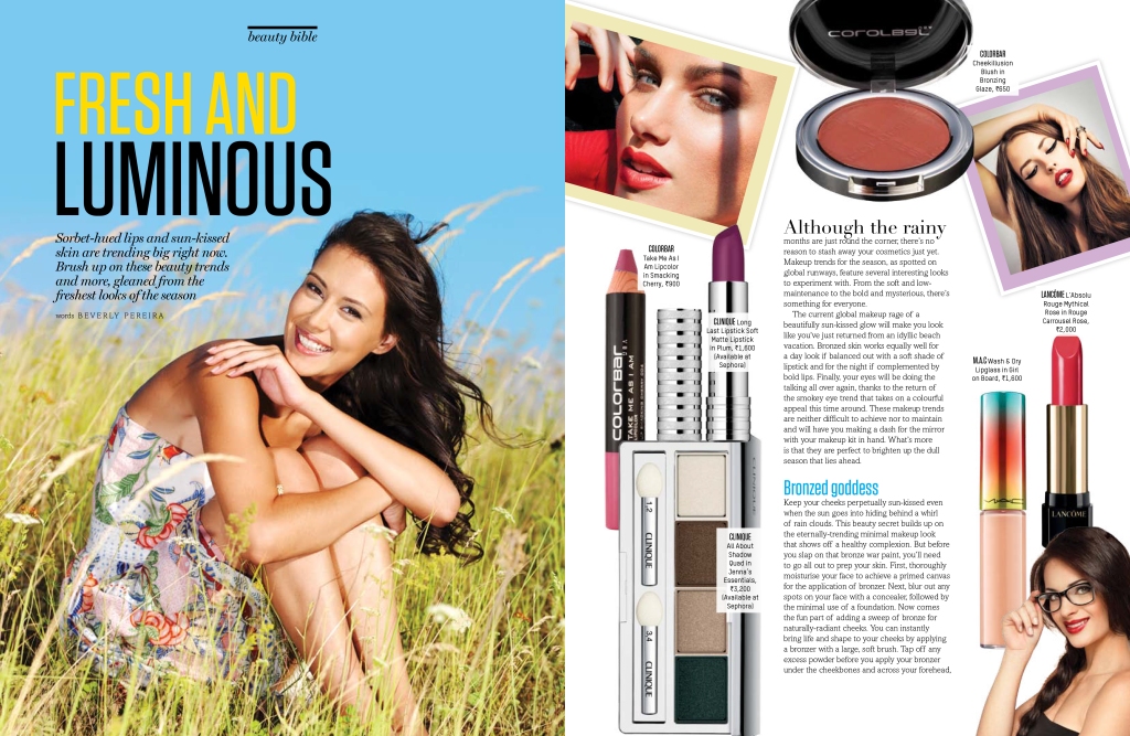 A feature on makeup trends for the monsoons, published in Promenade (for DLF Promenade, New Delhi)